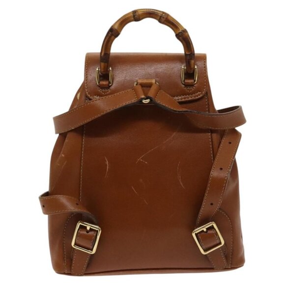 GUCCI Bamboo Backpack Leather Brown Gold - Picture 3 of 16